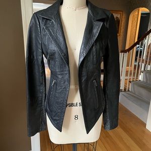 Tobey Grey fashion jacket half leather half fabric zipper details on sleeve